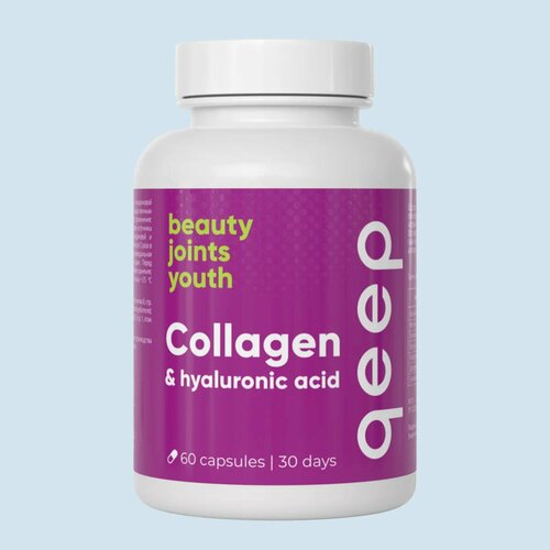 QEEP Коллаген капсулы, collagen, витамины и бады, порошок с витамином C для суставов, лица, кожи, волос