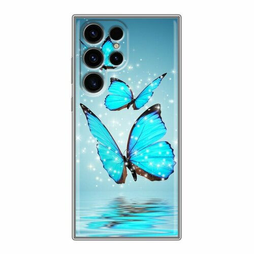 Дизайнерский силиконовый чехол для Самсунг С24 Ультра / Samsung Galaxy S24 Ultra Бабочки голубые