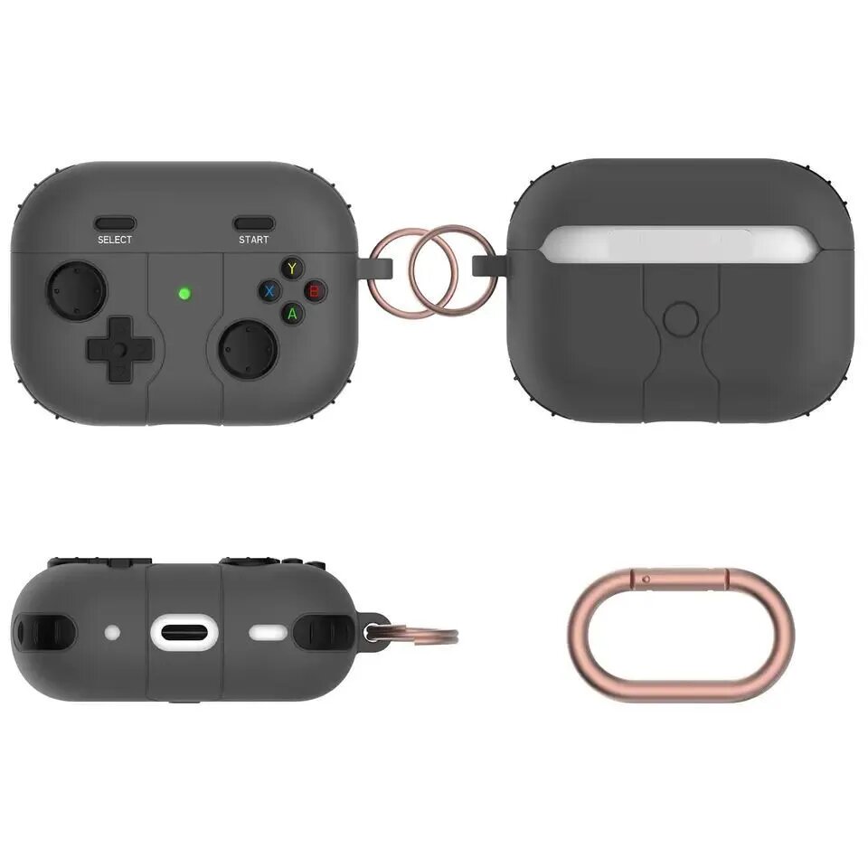 Чехол для наушников с карабином в стиле геймпада / джойстика для AirPods Pro 2, Цвет: Серый — фото 1