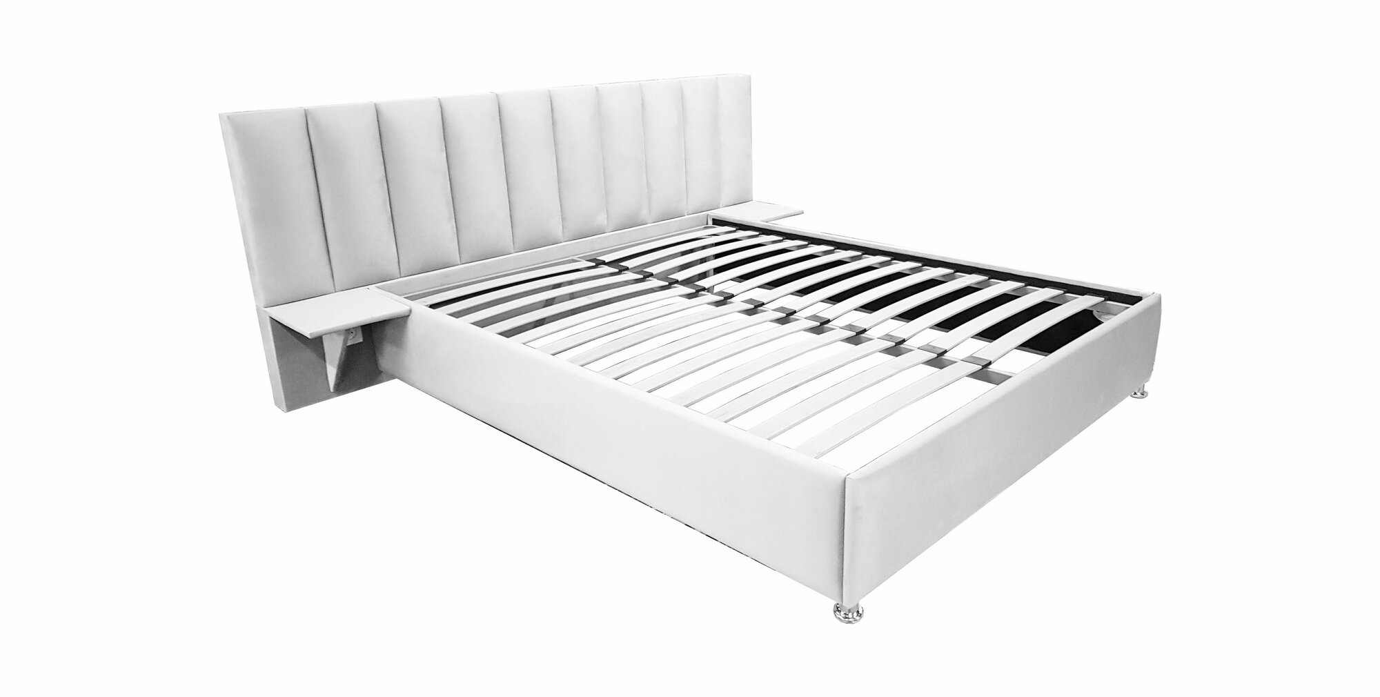 Односпальная кровать Сидней 120x200 основание металлическое с ламелями велюр белый ножки 13 см хром