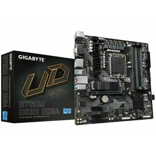 Материнская плата mATX GIGABYTE B760M DS3H LGA1700 B760 4DDR5 7600 4SATA 6G RAID 2M2 3PCIE 25Glan D-Sub HDMI DP USB Type-C 3USB 3 2483800₽