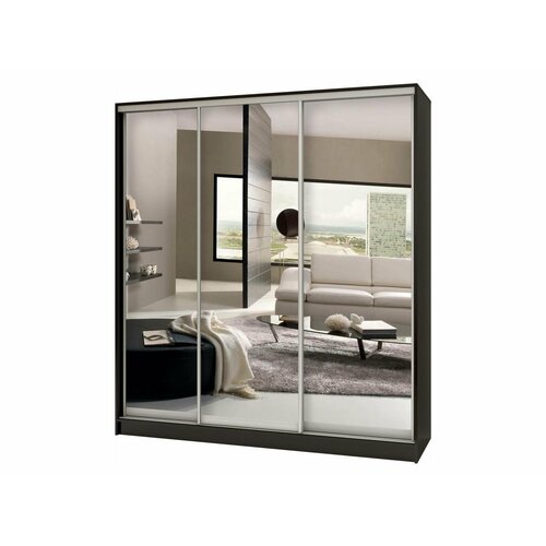 Шкаф-купе Стандарт-3.3 Венге цаво для одежды с зеркалом трёхдверный 150*200*40 Мегамебель