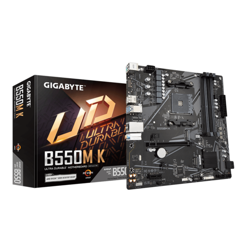 Материнская плата Gigabyte B550M K Socket AM4 AMD B550 4xDDR4-3200 HDMIDP 1xPCI-Ex16 1xPCI-Ex1 4xSATA3RAID 0110 2xM2 8 Ch Audio GLan 42xUSB20 42xUSB32 1xPS2 mATX RTL 10 8699₽