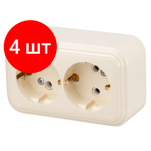 Комплект 4 штук, Розетка 2-ая (открытая, с/з) бежевая, Стандарт, Юпитер (RA 16-238-БЖ) (JP7430-07) (юпитер)