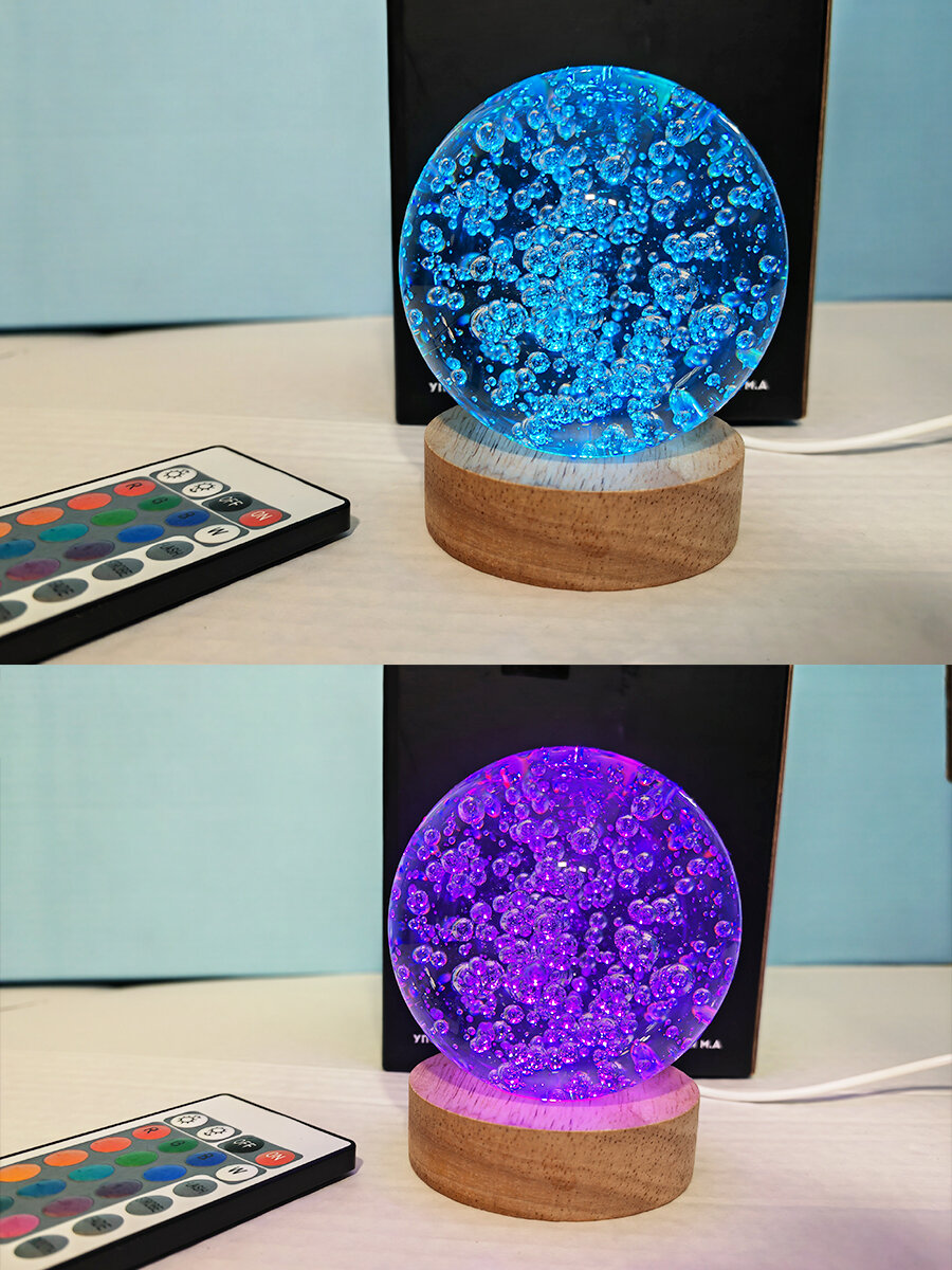 Ночник светильник стеклянный шар лампа 3D - Пузырьки - фотография № 5