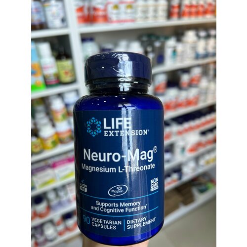 Магний Л-треонат (нейро-маг) Life Extension Neuro-Mag Magnesium L-Threonate 90 вегетарианских капсул, активатор мозговой деятельности.