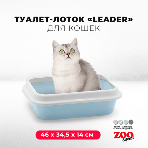 Туалет-лоток для кошек ZOOexpress LEADER с рамкой, 46х34,5х14 см, светло-голубой