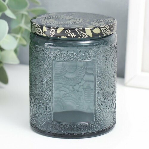 Банка для свечей стекло с крышкой Цветочная серая цилиндр 9х7х7 см микс 590₽