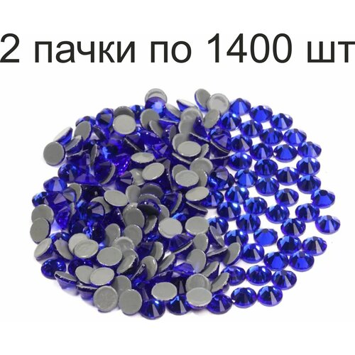 2 пачки по 1400 шт. Стразы из хрустального стекла, горячей фиксации, цвет Sapphire (синий) SS16, диаметр 4 мм, 1400 шт (2800 шт) Корея