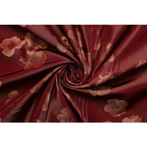 Ткань Тафта-жаакард бордово-терракотовая с цветами, ш158см, 0,5 м ткань жаккардовая тафта с цветами
