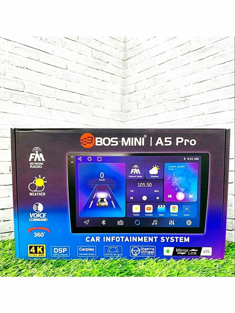 Магнитола BOS-mini A5 PRO 4+64gb QLED +голосовое управление