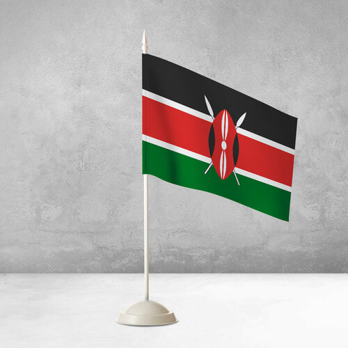 Настольный флаг Кении на пластиковой белой подставке