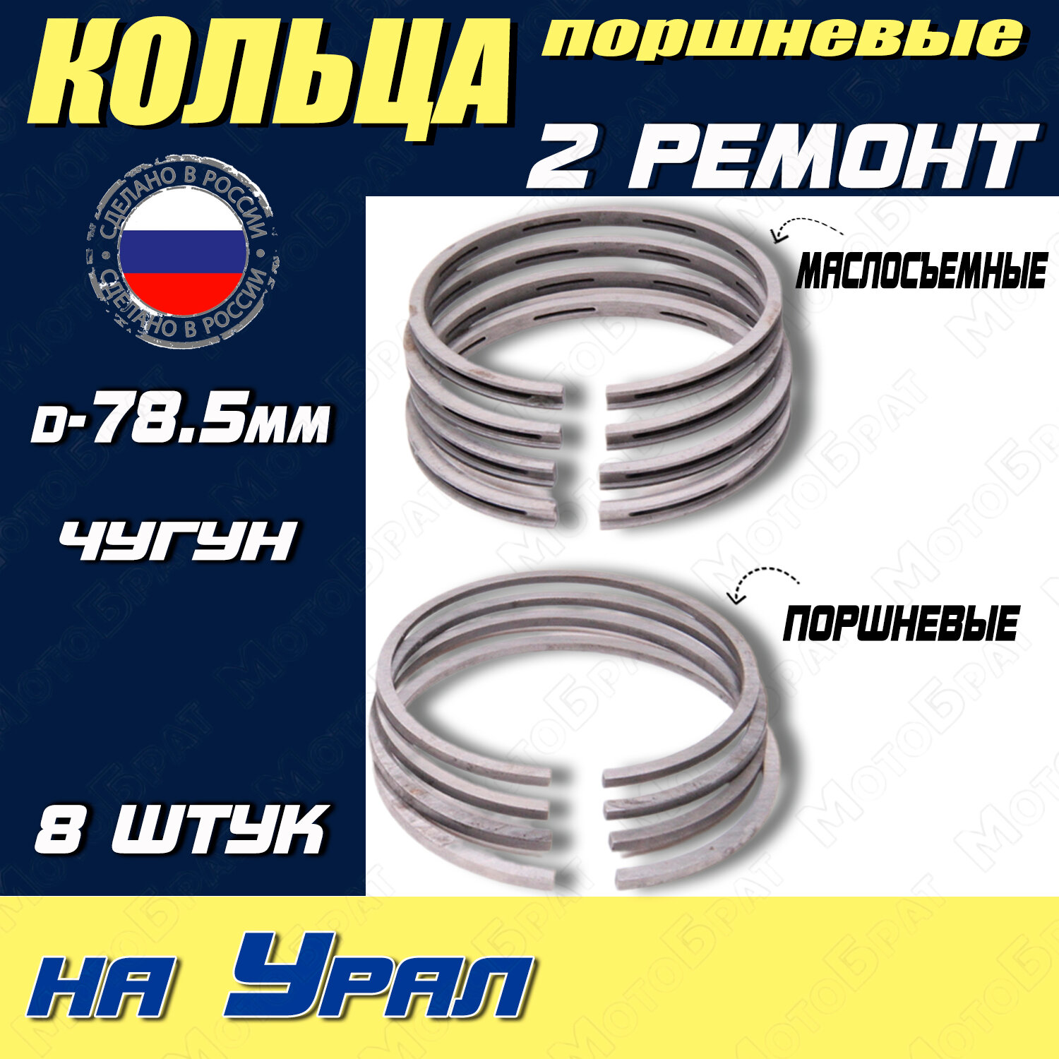 Кольца поршневые для мотоцикла Урал 2 ремонт (78,5)