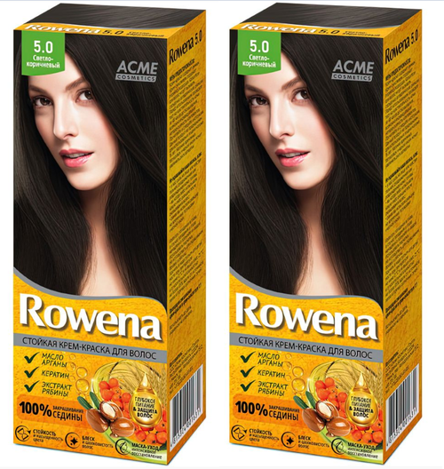 Стойкая крем-краска для волос Rowena, тон 5.0 светло-коричневый, 115 мл, 2 шт.