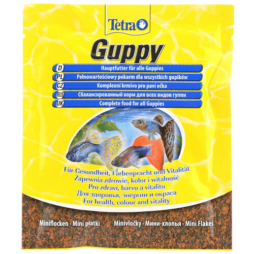 Корм для рыб, Tetra Guppy корм в хлопьях для гуппи, 12 гр,(5шт)