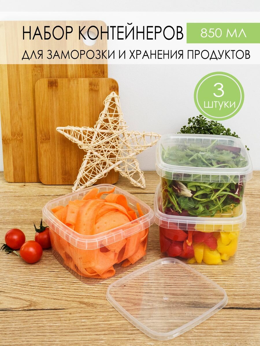 Контейнер для еды и заморозки продуктов 850 мл, 3 шт.