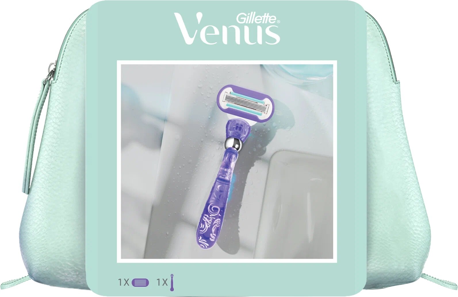 Venus Набор Подарочный набор женская бритва Gillette Venus Swirl с 1 сменной кассетой и косметичкой Venus