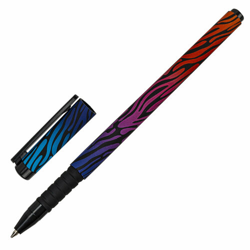 Ручка шариковая BRAUBERG SOFT TOUCH GRIP NEON ZEBRA, синяя, мягкое покрытие, узел 0,7 мм, 143721 упаковка 36 шт.