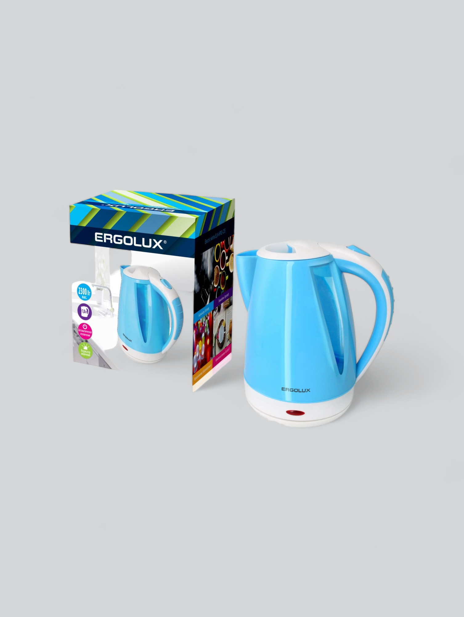 ERGOLUX ELX-KР02-C35 голубой/белый чайник пластиковый 1,8л 160-250В 1500-2300Вт 13118