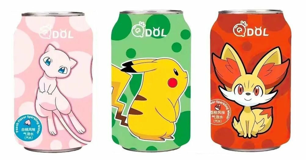 Газированный напиток QDol Pokemon - набор 3 вкусов, 3шт по 330мл