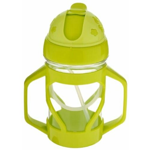 Поильник-бутылочка детский с трубочкой, непроливайка для малышей, 300 мл, со сдвигаемой крышкой и ручками, цвета микс