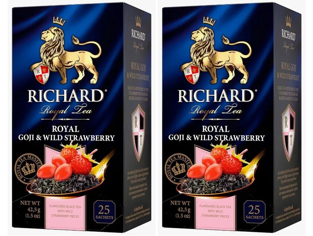 Чай черный "Richard Royal Goji & Wild Strawberry" землянка и ягоды годжи 25 пак - 2 штуки