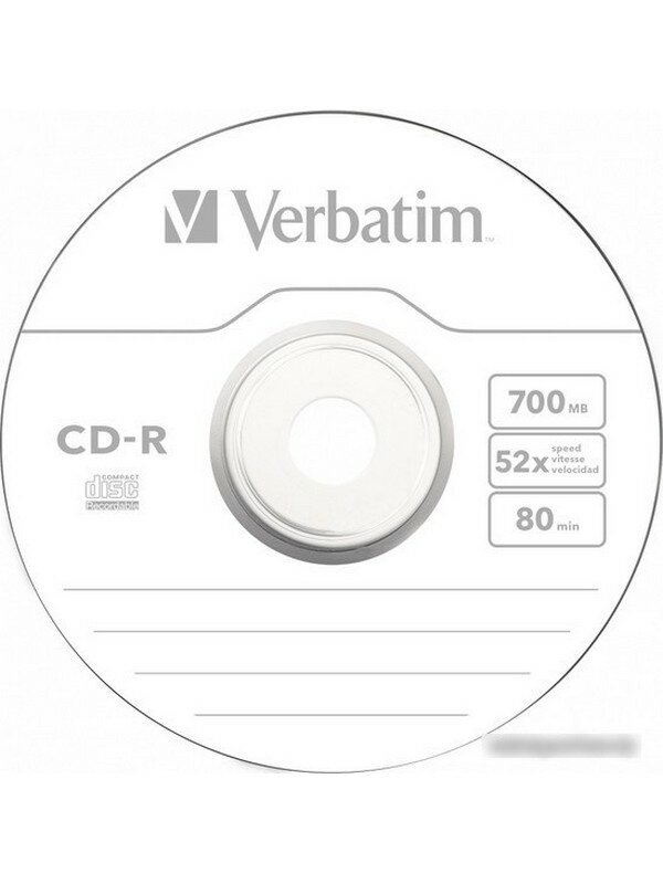 Диск CD-R Verbatim 700Mb 52x Cake Box (10шт) (43725) (43725)