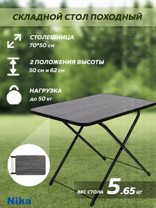 Стол складной / туристический / походный столик Ника ТСТ (75 х 50 х 50 / 62 см, ЛДСП, цвет: ясень черный)