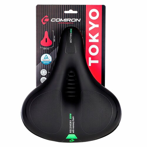 Седло велосипедное комфортное с функцией памяти COMIRON TOKYO 265x220. Цвет: Чёрный-Зелёный