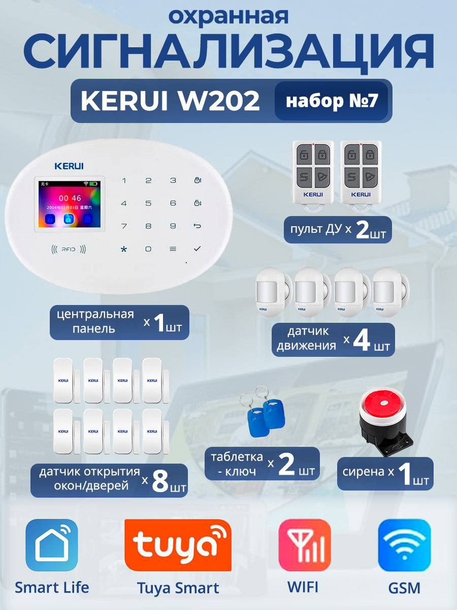 Охранная сигнализация Kerui W202 Wi-Fi GSM Smart Life Tuya набор №7