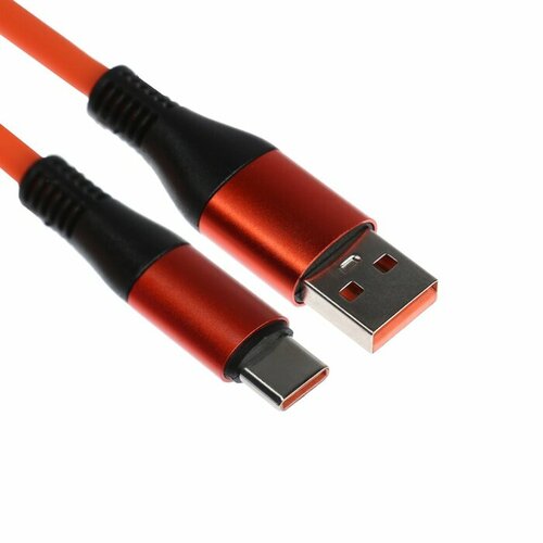 Кабель Type-C - USB, 5 A, оплётка TPE, утолщенный, 1 метр, оранжевый грипсы длина 125мм материал tpe цвет оранжевый