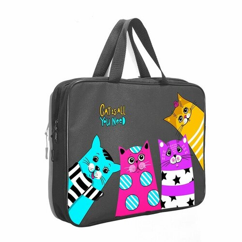 Папка с ручками текстильная А4 355 х 270 х 75 мм Stavia Четыре кота серая 1120₽