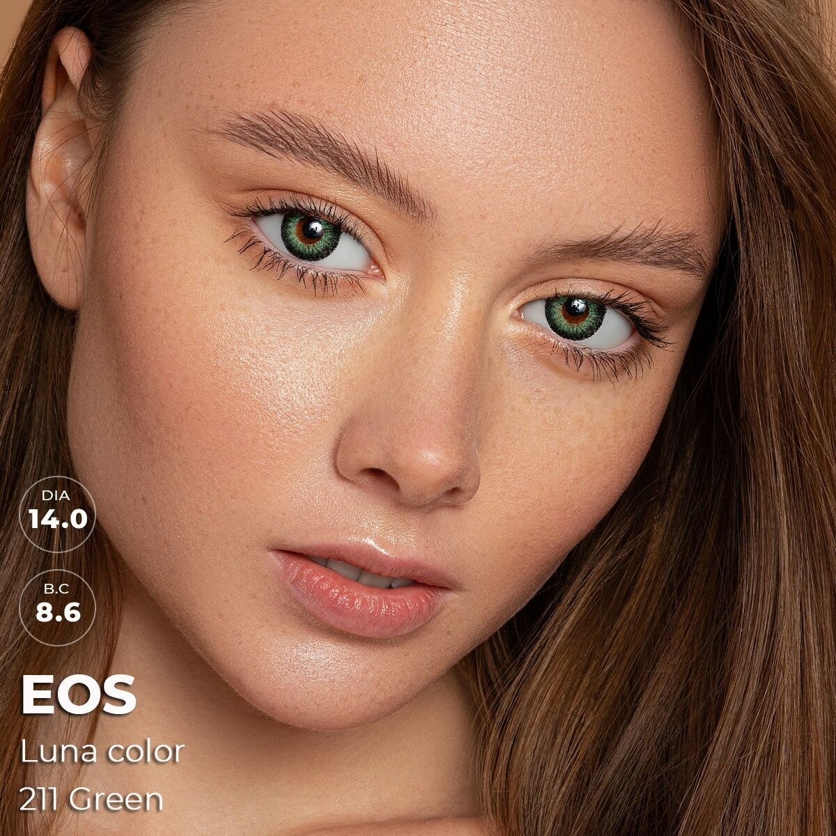 Цветные контактные с диоптриями EOS Luna Color 211 Green -4.5 / 14.0 / 8.6 / 2шт.