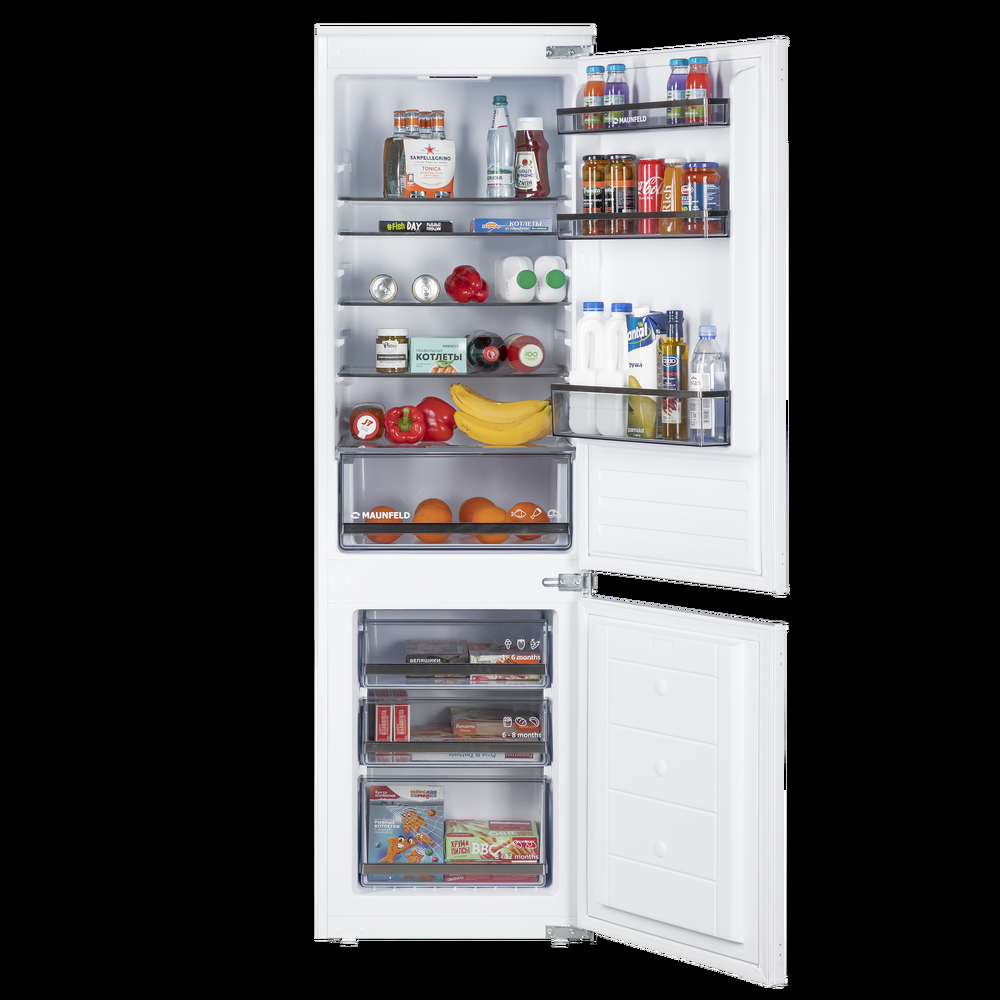 Встраиваемый холодильник MAUNFELD встраиваемый встраиваемый объем 273 л, полезный объем 270 л, стандартный компрессор, DeFrost, электронное