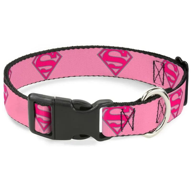 Buckle-Down ошейник для собак с пластиковой застёжкой "Супермен" цвет розовый 23-38|Размер: