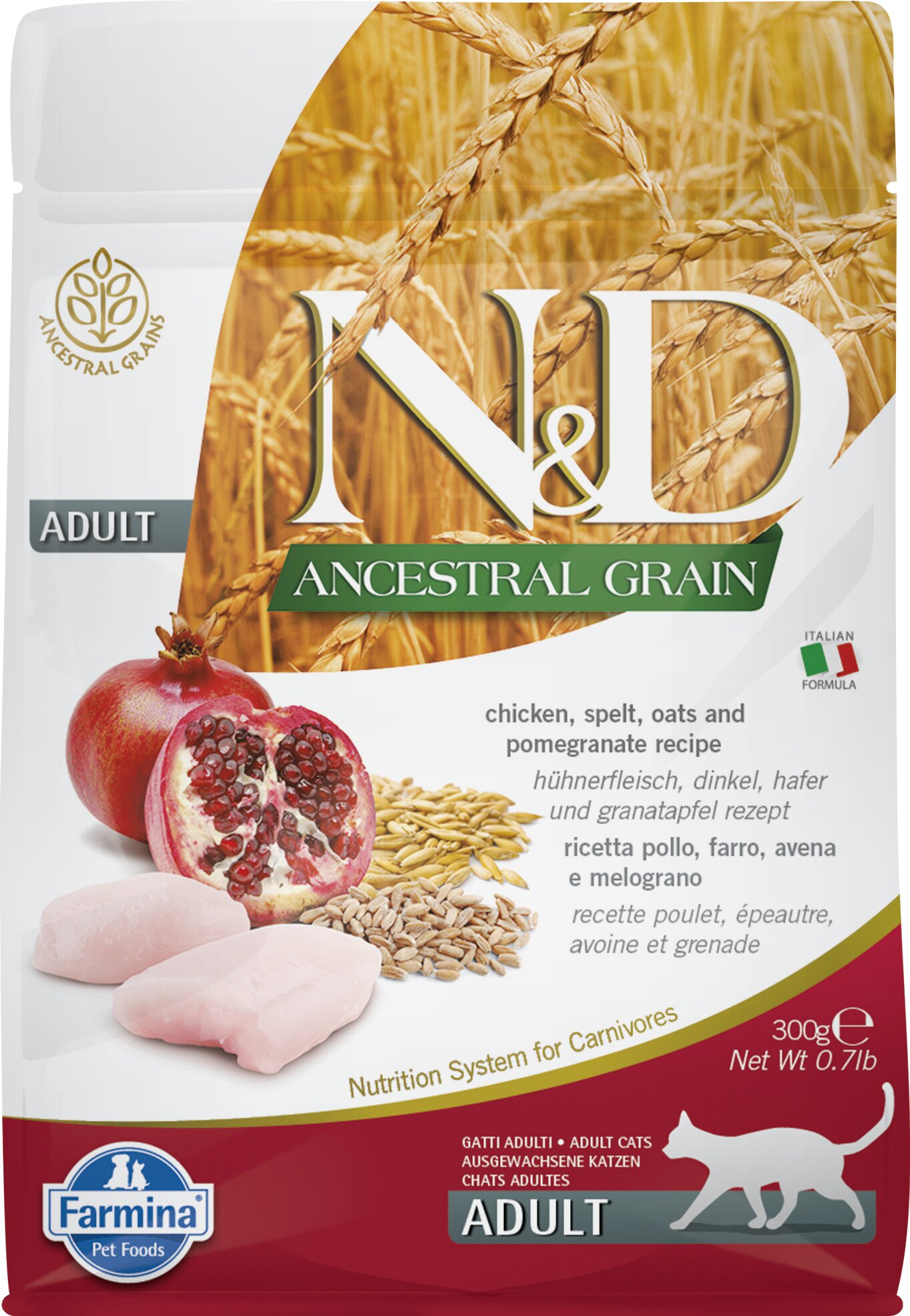 N&D Cat Ancestral Grain с курицей и гранатом низкозерновой сухой корм для кошек 0,3кг