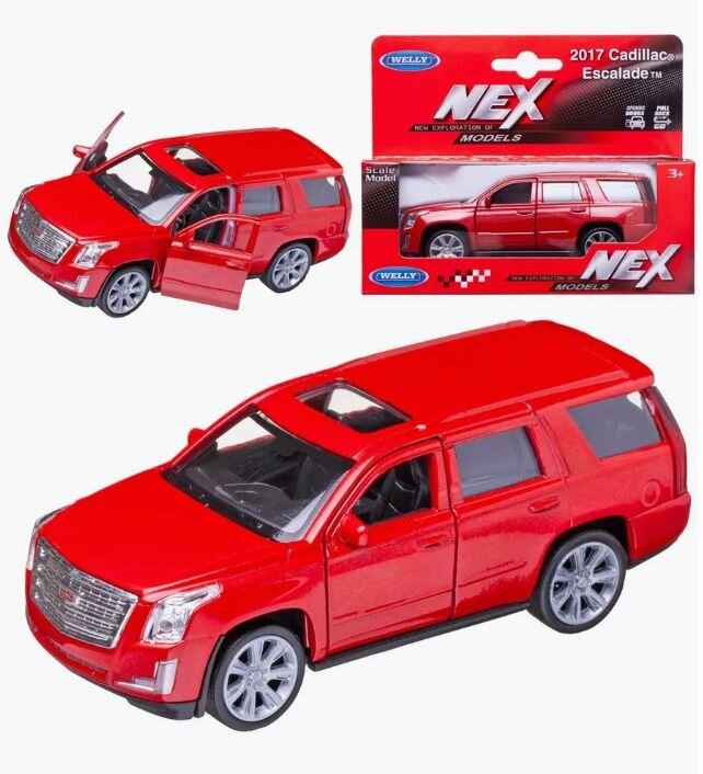 Игрушка машинка металлическая 1:38 Cadillac Escalade, пруж. мех, WELLY, красный