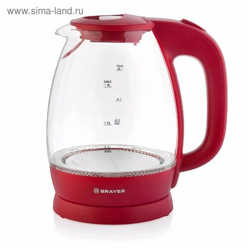Чайник электрический BRAYER BR1045RD стекло 18 л 2200 Вт автоотключение красный 321600₽