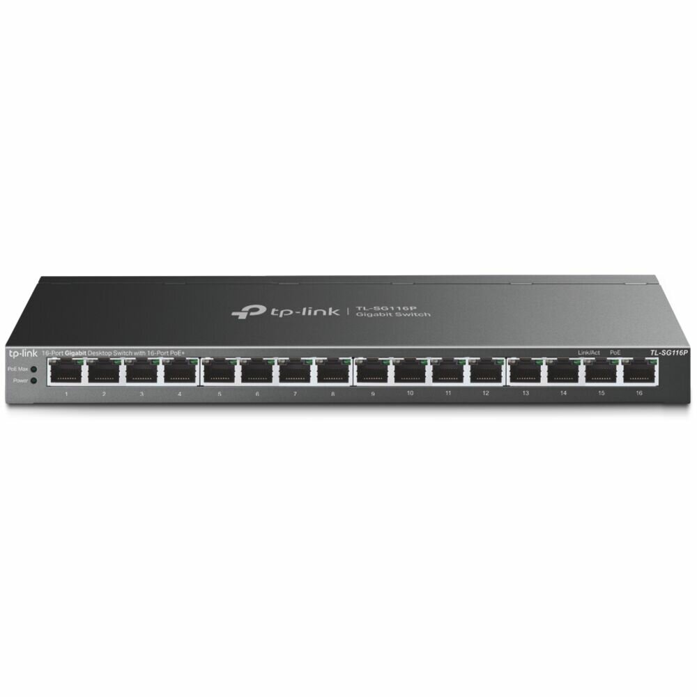 Коммутатор TP-LINK TL-SG116P неуправляемый 16x1000BASE-T, metal case PoE+