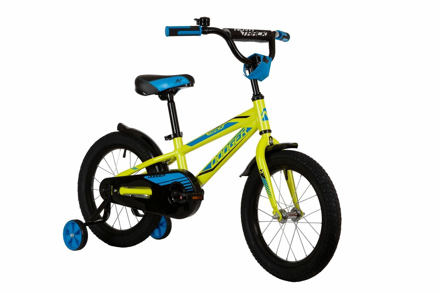 Велосипед детский NOVATRACK 16" DODGER алюм, зелёный, тормоз нож, короткие крылья, полная защита цепи