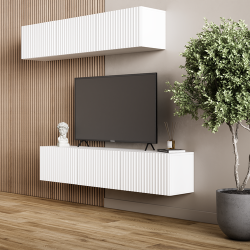 Модульная стенка Глэйсер для гостиной, белая, МДФ, ЛДСП, Push to Open