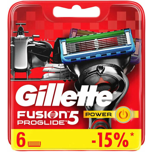 Сменные кассеты для бритья Gillette Fusion5 Proglide Power, 6 штук, зеленые