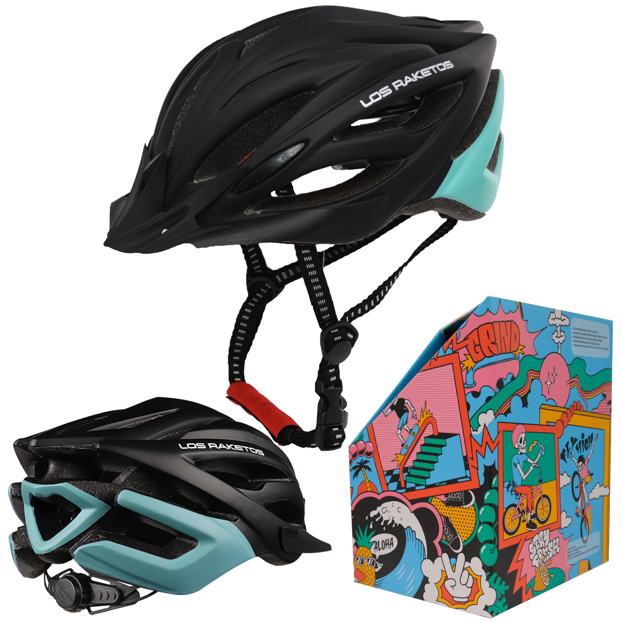 Велосипедный шлем VERTIGO /S-M (55-58) черный-голубой /антибактериальная подкладка