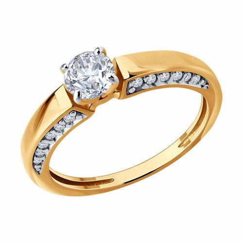 Кольцо Diamant, серебро, 925 проба, золочение, фианит, размер 19