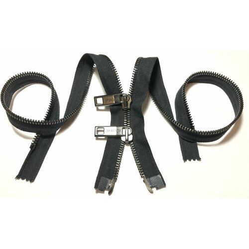 Молния двухзамковая металлическая разъёмная чёрная- основа тёмн никель- звено и бегунки с логотипами на хвостике SportMax Т5 - 41см 1шт Opti Италия 600₽