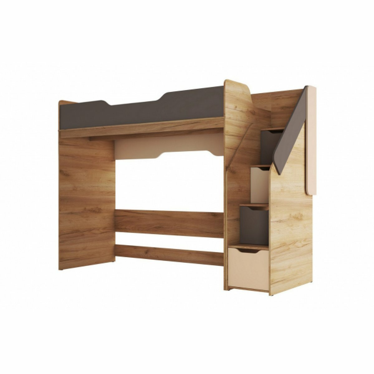 фото Кровать-чердак КР-001 "RICH" (0,8*2,0 м) - Дуб Крафт / Миндаль / Глиняный серый