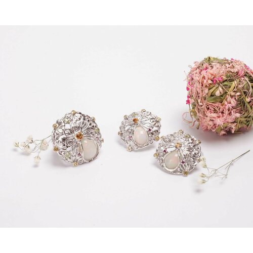 Серьги СИЛА ПРИРОДЫ, серебро, 925 проба, опал, сапфир, хризолит, бриллиант, родолит, цитрин, серебряный