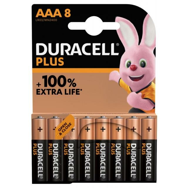 Батарейка Duracell AAA LR03 Alkaline Plus MN2400 BL8 , 8шт.