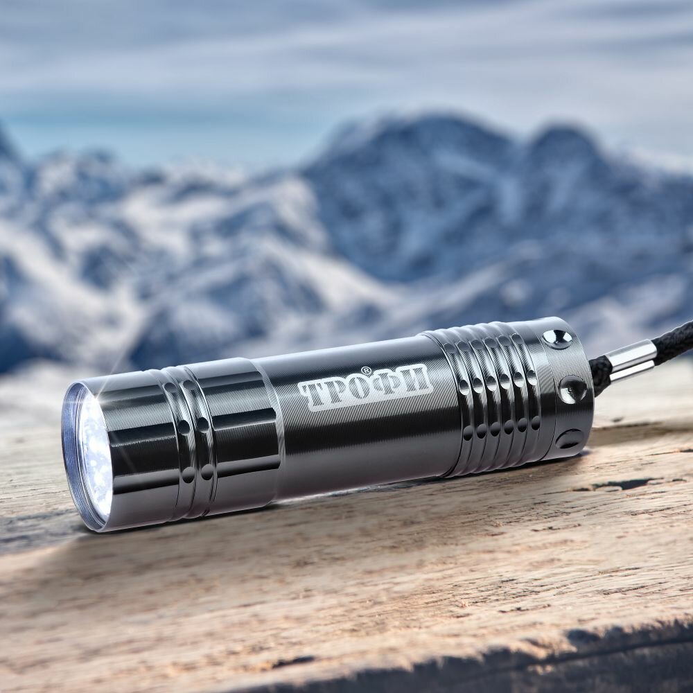 фото Фонарь кемпинговый светодиодный Трофи 9 x LED ручной карманный с ремешком на запястье туристический на батарейках