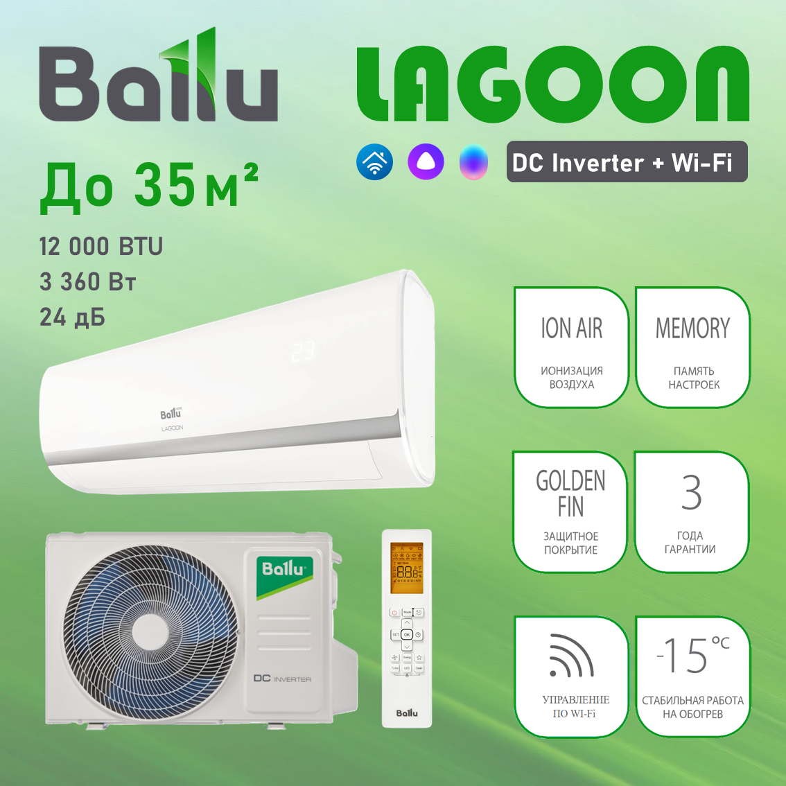 Кондиционер Ballu BSDI-12HN1_22Y Lagoon DC inverter с Wi-Fi